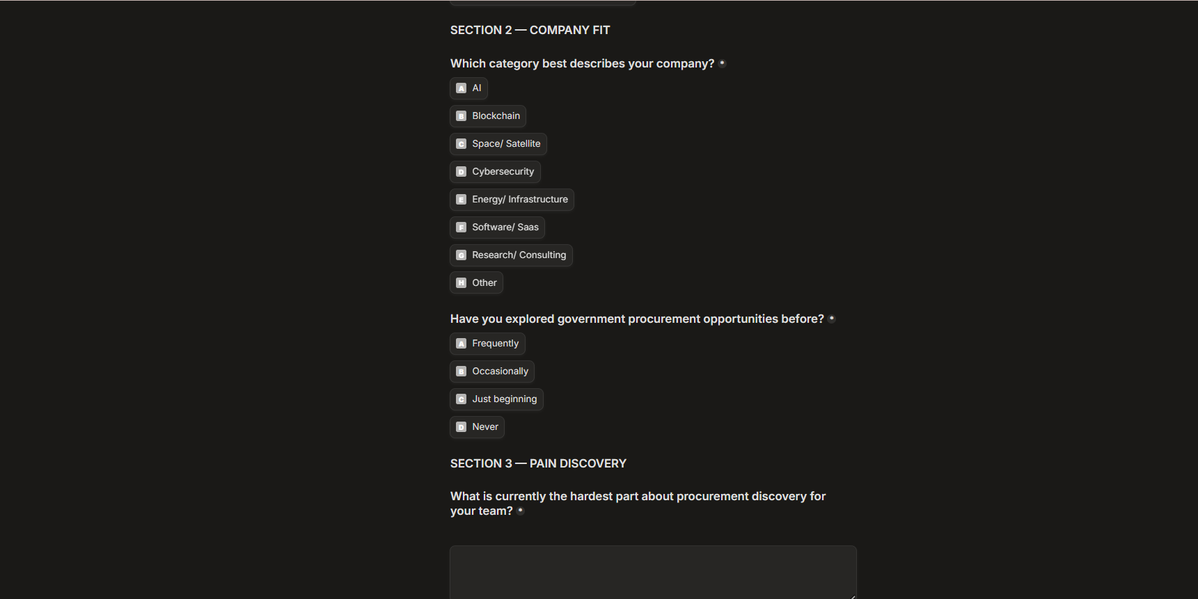 Client onboarding capabilities matrix form